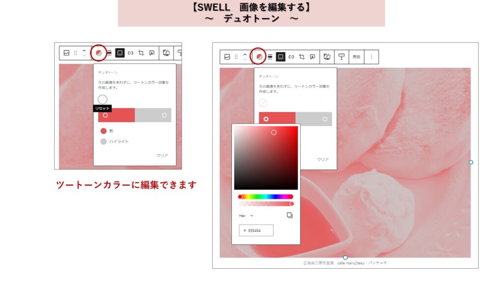 Wordpressテーマ　SWELL　画像をはりつける　デュオトーン